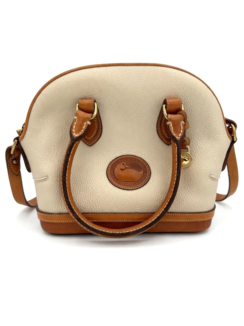 Dooney & Bourke All Weather Leather Satchel Crossbody Ivory Tan Vintage